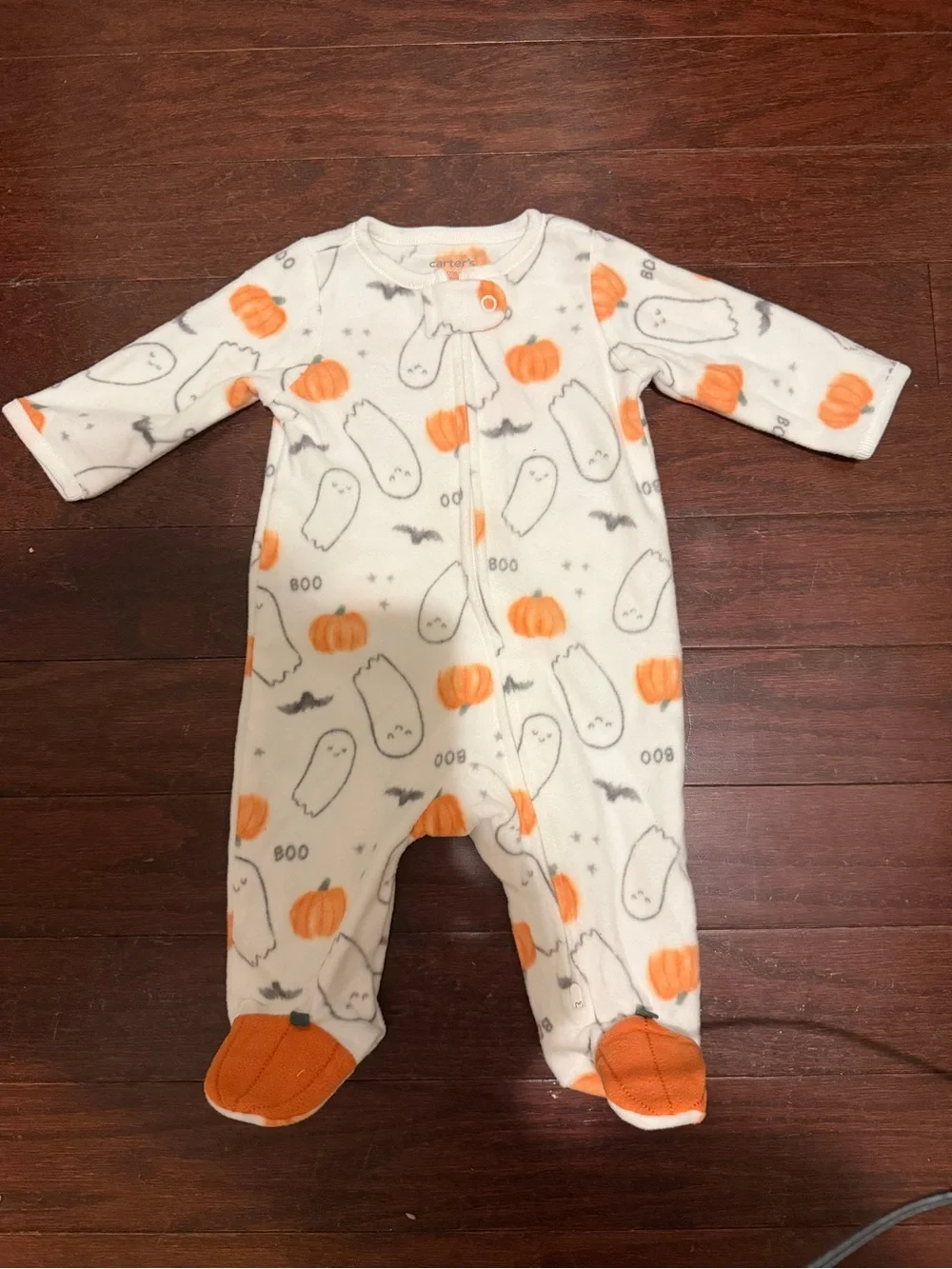 Carter's Fleece Footed Pajamas with Ghost & Pumpkin Print - White & Orange 3 mo